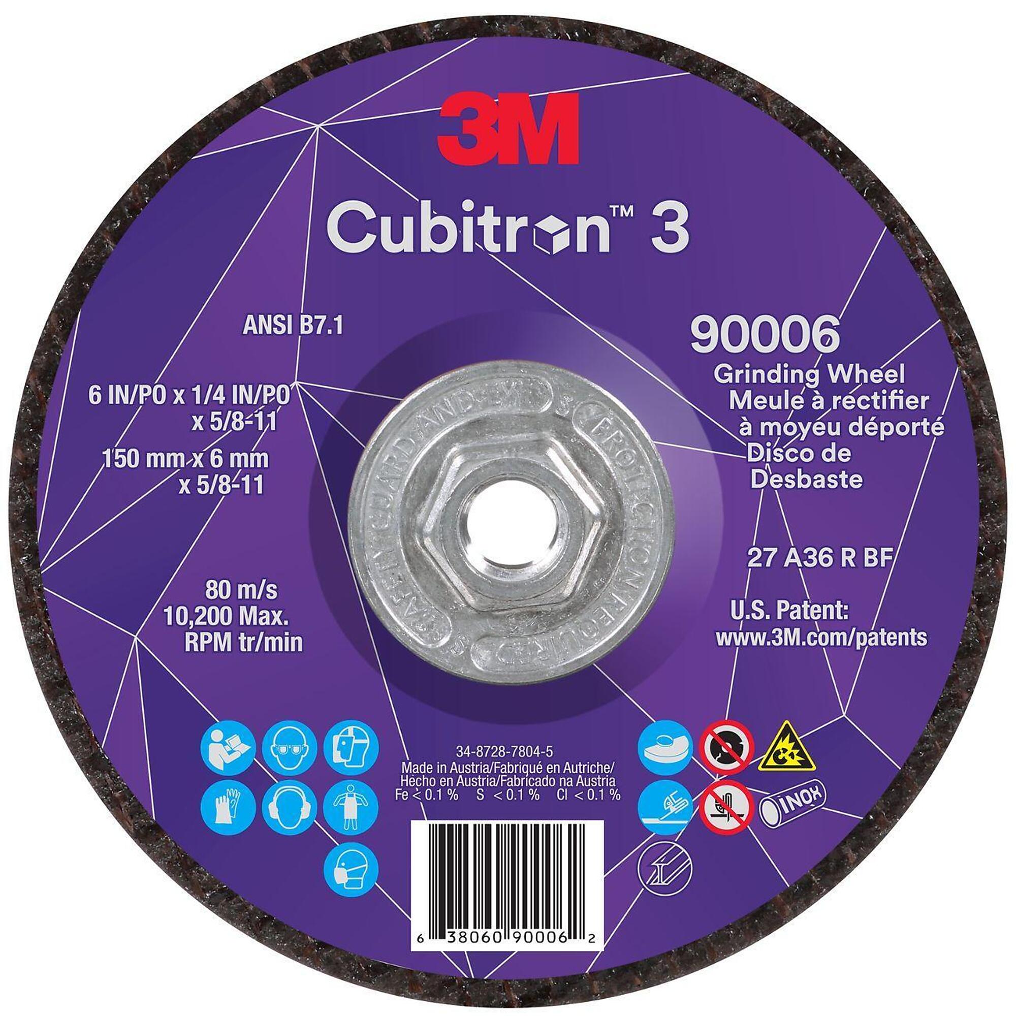 3M, Depressed Center Grind Wheel 6in. Arbor:5/8-1110 pk, Wheel Diameter 6 in, Arbor Size 5/8-11 Wheels (qty.) 10 Model# MMM3806090006